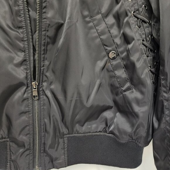 Steve Madden Black Lace Up Bomber Jacket L - Picture 5 of 9